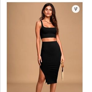 Lulu’s Set For Life Black Ribbed Bodycon Two-Piece Dress